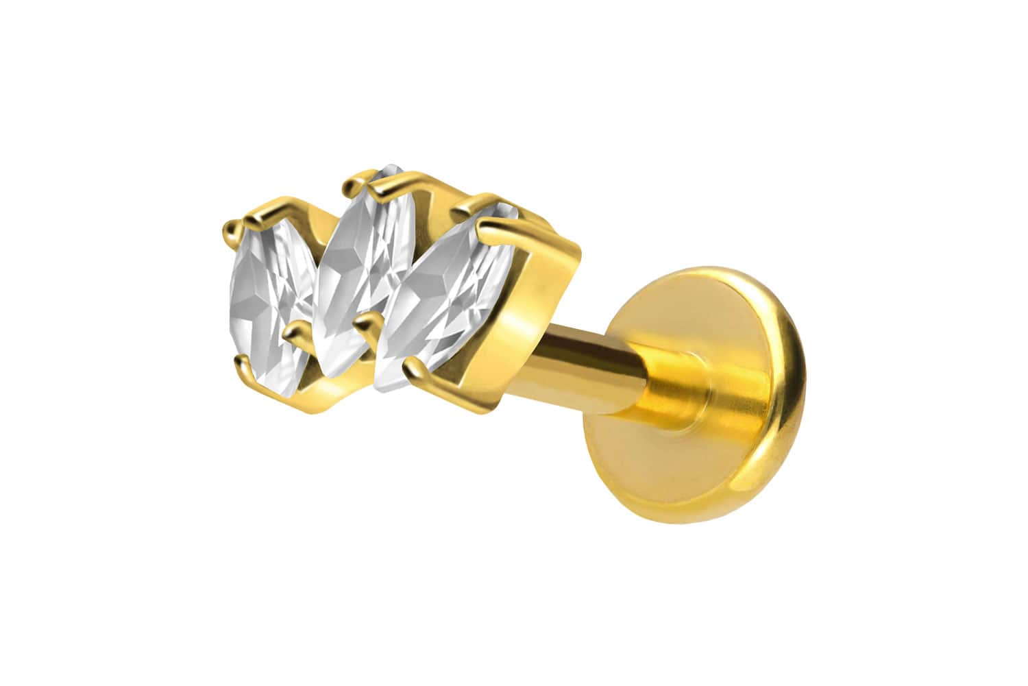 Titan Labret Piercing mit Push Fit 3 KRISTALLTROPFEN